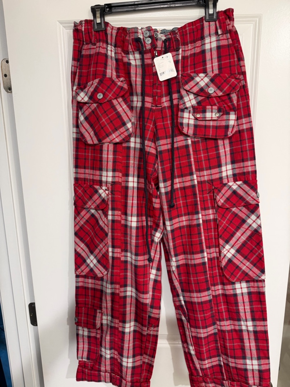 Free People Red Plaid Cargo Pants 🔥 Size L